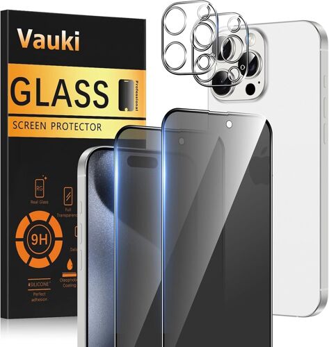 Matte Tempered Glass For Iphone 15 Pro Anti-Spy With Rear Camera Protection [2 + 2 Pieces], 9h Hardness Glass Screen Protector Matte Anti-Glare Anti-Scratch Anti Spy Hd Transparent Matte