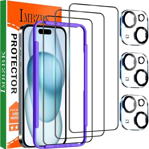 KALANKA-3 Pièces Verre Trempé pour iPhone 15 avec 3 Pièces Protection Camera Objectif Accessoires, 9H Vitre Protection Ecran, Couverture Complète