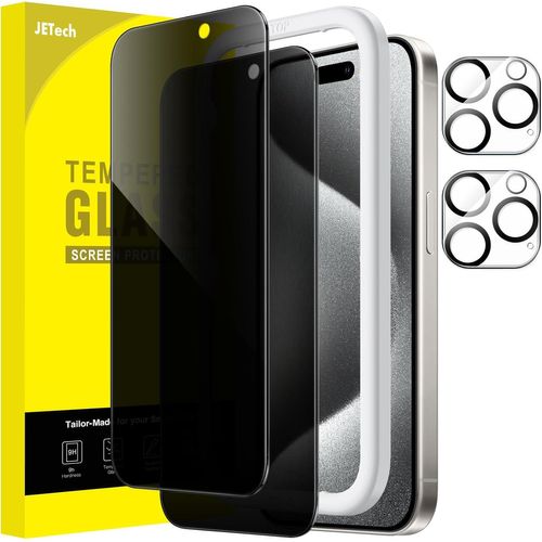 JGD-Verre Trempé Anti-Espion pour iPhone 15 Pro 6,1 Pouces avec Caméra Protecteur, Kit Outil d'Installation Facile, Film Protection Écran, 2 Pièces Chacun
