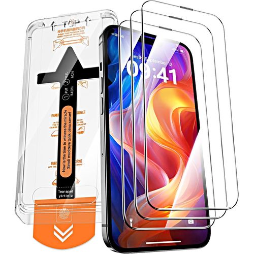 [3 Pièces] Verre Trempé Pour Iphone 15 Pro Max, Haute Qualité Couverture Complète, Dureté 9h, Sans Bulles, Film Protection Écran, Avec Kit D`Installation Facile
