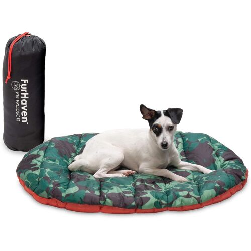 Small Dog Bed Trail Pup Travel Pillow Mat W/Stuff Sack, Washable - Paprika/Camo-Paw, Small