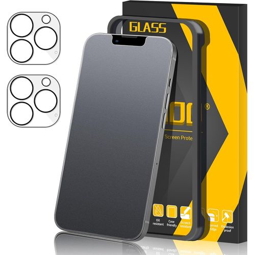 pour iPhone 14 Pro Verre Trempé Mat, 2 Pièces Protection d'écran Antireflet et 2 Pièces Protection Objectif Caméra, Anti-Empreintes Digitales Sans Bulles Ultra Résistant Dureté 9H Glass