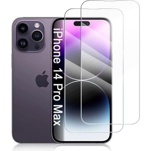 Verre Trempé Pour Iphone 14 Pro Max, 2 Pièces De Protection D'écran Dureté 9h Vitre, Transparent Hd, Sans Bulles Film Protection Écran