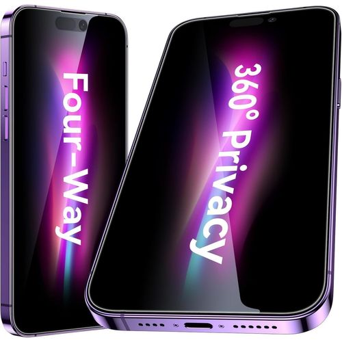 2 Pièces Verre Trempé Pour Iphone 14 Pro Max 360 Degrés Anti Espion Protection Ecran, Film Vitre Protege Ecran Privacy 4-Way, Dureté 9h Glass