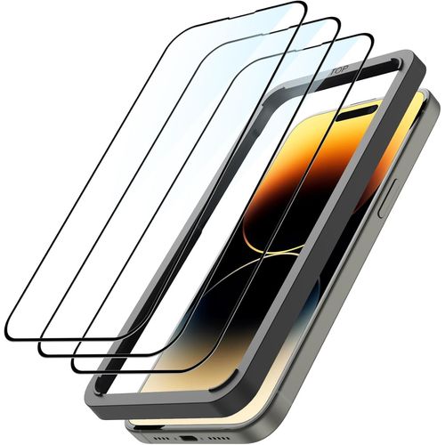 3 Pieces Tempered Glass Screen Protector For Iphone 14 Pro , Anti-Scratch With Easy Installation Tool, High Sensitivity, Bubble-Free, Screen Protector