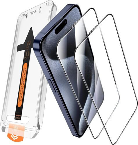 2 Pi¿¿ces pour iPhone 15 Pro Max Verre Tremp¿¿, D¿¿poussi¿¿rage Automatique, Une Touche Installation de Vitre Protection d¡¯?cran Film, Kits d'Outils d'Alignement Automatique, HD Clair Sans Bulles