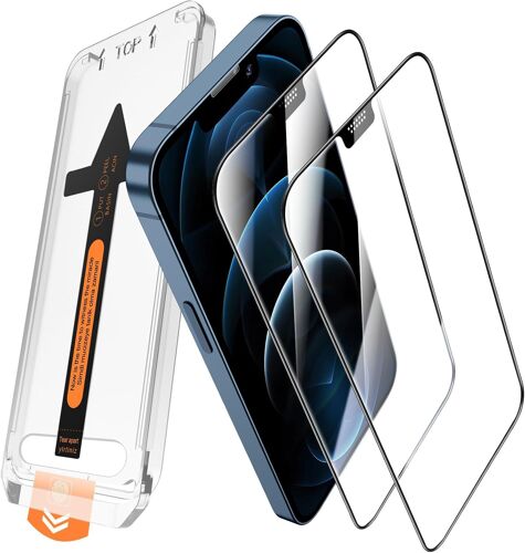 2 Pièces pour iPhone 12 Pro Max Verre Trempé, Dépoussiérage Automatique, Une Touche Installation de Vitre Protection d¿Écran Film, Kits d'Outils d'Alignement Automatique, HD Clair Sans Bulles