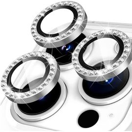 JGD-Protection Caméra iphone 15 Pro Max Protection Appareil Photo iphone 15 pro Couvercle D'Anneau Glitter Individuel en Métal et Verre Trempé 9H pour iPhone 15 Pro/iPhone 15 Pro Max (Argent)