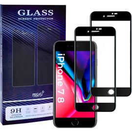 Uno' Lot De 2 Films De Protection D'écran Pour Iphone 7/Iphone 8/Iphone Se Couleur Noire, Verre Trempé Ultra Résistant 9h, Anti-Rayures, Sans Bulles, Anti-Traces De Doigts, Haute Réceptivité, Hd.