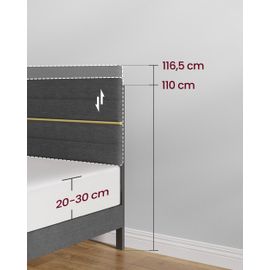 Lit double convient pour un matelas de 140 x 190 cm tête de lit gris