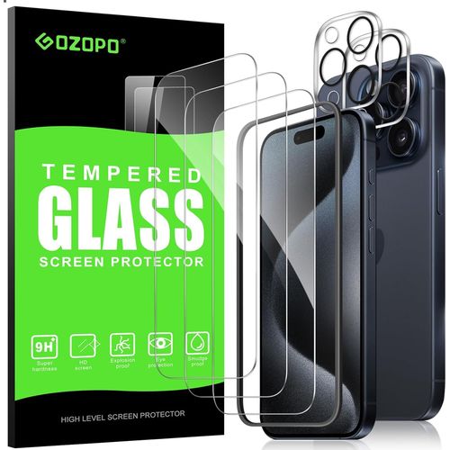 Kal-Pour Iphone 15 Pro Max (6,7"") - 3 Films De Protection D'écran + 2 Films De Protection D'objectif, Hd Transparent, Dureté 9h, Pas De Bulles