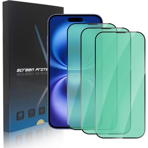 Kal-Verre Trempé Compatible Avec Iphone 16 6.1"", 3 Pièces Protecteur D'écran Anti-Lumière Bleue Pour Iphone 16 [Protection Yeux Contre La Lumière Verte] 9h Dureté, Anti-Rayures