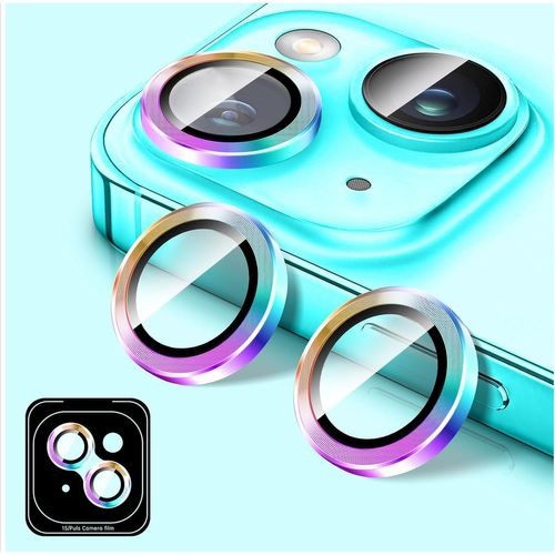 Protecteur D'objectif D'appareil Photo Pour Iphone 13/Iphone 13 Mini, Protecteur D'écran De Couverture De Caméra En Verre Trempé, Anneaux Individuels En Métal À Alignement Automatique