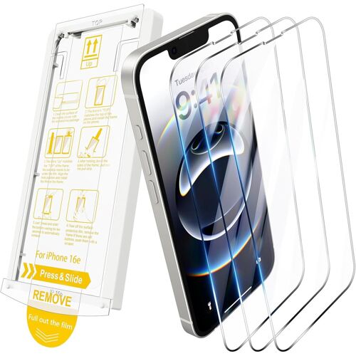 Kal-3 Pièces Verre Trempé Pour Iphone 16e/14/13, Hd Clair, Dureté 9h Résistant Aux Rayures, Sans Bulles, Avec Cadre D'installation Facile De Bouton, Couverture Complète Protection Ecran