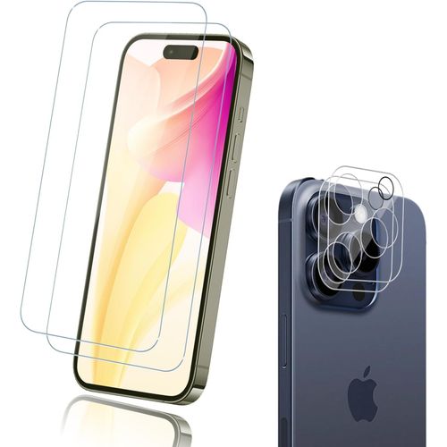 CAUC-Verre Trempé pour iPhone 16 pro, 2 x Protection D'écran et 2 x Protection Ecran Caméra Arrière, HD Haute Sensibilité Film Protection écran pour iPhone 16 pro, Ultra Résistant vitre protection