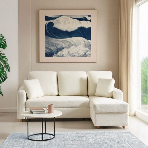 Canapé D'angle 3 Places En Tissu Bouclette Avec Coffre - Blanc