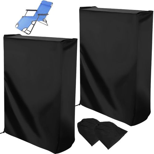 Housse Chaise Jardin Exterieur, 2 Pièces Housses De Chaises De Jardin Longue Pliante, Housse Exterieur Impermeable 420d Coupe-Vent Anti-Uv, Housse Chaise Exterieur Avec Sac De Transport (Noir)