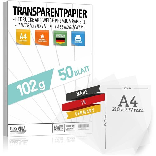 LETNERNY-50 Feuilles De Papier Transparent Din A4 Premium 102G Pour Auto-Impression, Artisanat - Papier Lanterne - Papier Calque - Papier Calque, Film Transfert Pour Marque-Places Et Lanternes D'Alle