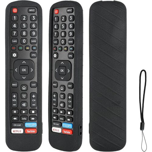 Coque de protection en silicone pour télécommande Hisense EN2BI27H EN2BF27H EN2BB27H EN2X27HS EN2D27 EN2AK27H TV Housse de protection antichoc avec cordon (Noir)