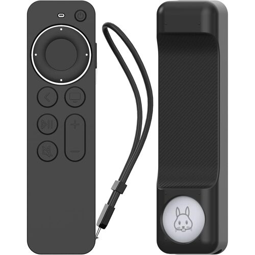 MEVRONISSHOP-Coque de télécommande pour Apple TV Siri Remote Control 4K 2021 avec support AirTag - AirTag non inclus - Coque de protection complète en silicone pour Apple TV 4K 2021 et AirTag (noir)