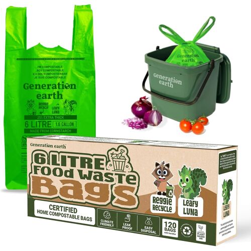 120 sacs de 6 L - Poignees a nouer - Certifies OK Compost HOME (TuV Austria, NF T 51-800)