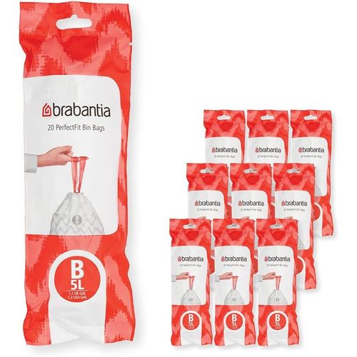 KURB-Sacs Poubelle Perfectfit Multipack (Code B/5 Litres) Ultra Résistant, Poignées Coulissantes, 10 Rouleaux (200 Sacs) 100314 Blanc