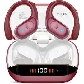 SJZG-Ecouteurs Bluetooth Sans Fil, Ecouteur Bluetooth 5.4 Stéréo Avec Enc Réduction De Bruit Mic, 75H De Lecture Oreillette Ip7 Étanches Casque Sans Fil Pour Sport Et Running, Rouge