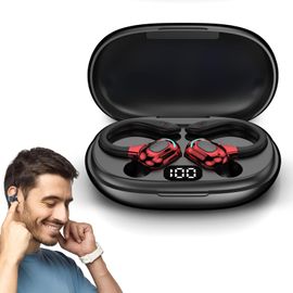 Bluetooth 5.2 Wireless Earbuds, Universal, 360° Earloop, Built-In Microphone, 60 Hours Playtime, 70 Mah Battery Charger Type-C 300 Mah, 8d Stereo, Independent Listening Option (Red)