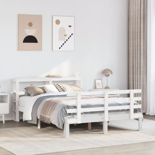 Vidaxl Cadre De Lit Avec Tête De Lit Sans Matelas Blanc 120x190 Cm