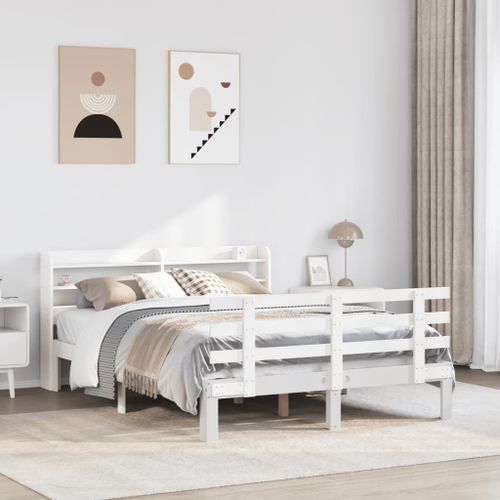Vidaxl Cadre De Lit Avec Tête De Lit Sans Matelas Blanc 120x190 Cm