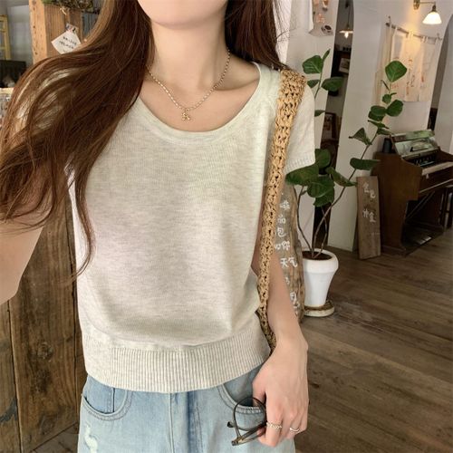 Pull D'été À Col Rond Raglan De Couleur Unie, Polyvalent, 6 Pulls En Laine Tricotés À Manches Courtes Pour Femmes