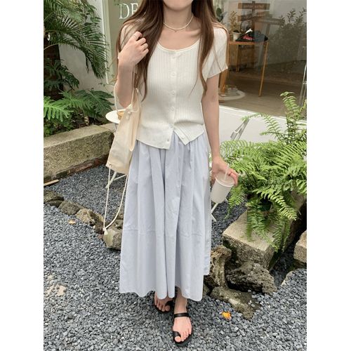 Cardigan D'été À Simple Boutonnage, Col Carré, Tempérament 6, Haut Polyvalent En Laine Tricoté À Manches Courtes Pour Femmes