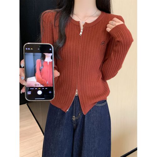 Cardigan En Tricot Polaire Andy À Double Fermeture Éclair Pour Femme, Simple Et Polyvalent, Idéal Pour L'automne Et L'hiver