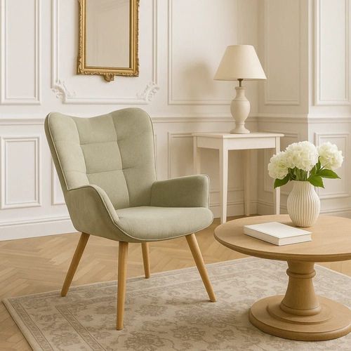 Fauteuil Scandinave Capitonné En Velours Côtelé Beige