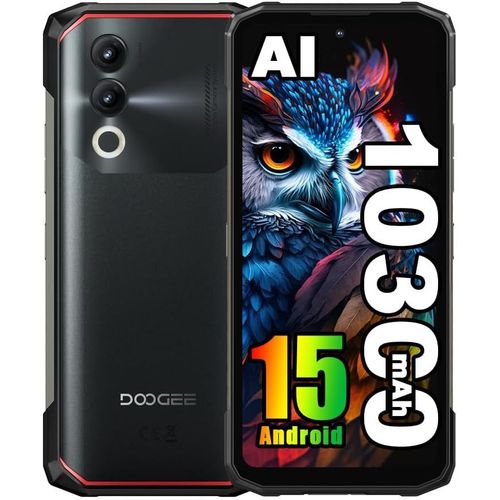 DOOGEE Blade 20 Incassable Android 15 10300 mAh/18W 20 Go + 128 Go / 2 To 4G 6.6" HD 3 Fentes pour Cartes/NFC - Noir