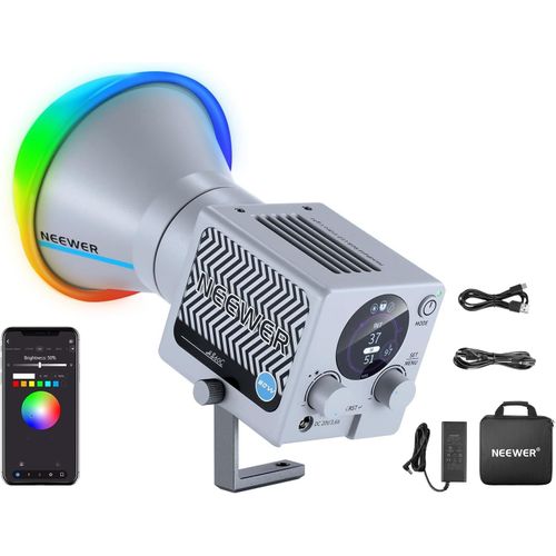 NEEWER 60W Mini COB Vidéo Light, éclairage LED RGB Portatif Contr?Le APP/2,4G/Panneau 18 Scènes 8700Lux/1m 2700-6500K CRI97+ éclairage Continu Réglable pour Enregistrement Vidéo Streaming, HS60C