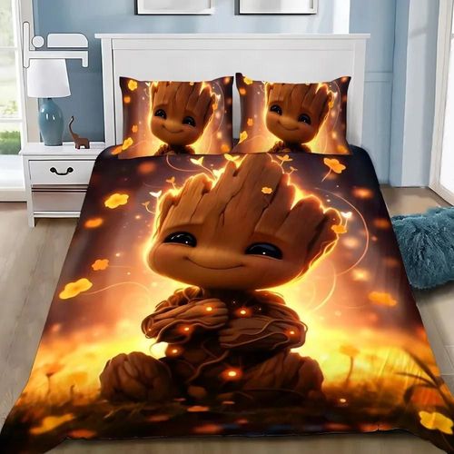 Housse De Couette Et Taie D'oreiller Motif Héros De Dessin Anime, Personnages D'arbres, Groot, Parure De Lit Pour Garcon Et Fille, Decoration De Chambre, Cadeau Pour Une Personne, Taille Simple Ou Double