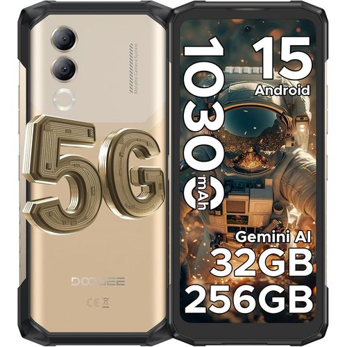 DOOGEE Blade 20 Turbo Incassable 5G Android 15 10300mAh 33W 32 Go + 256 Go / 2 To 50MP 6.6'' Triple Slot/IP68/NFC/GPS - Or
