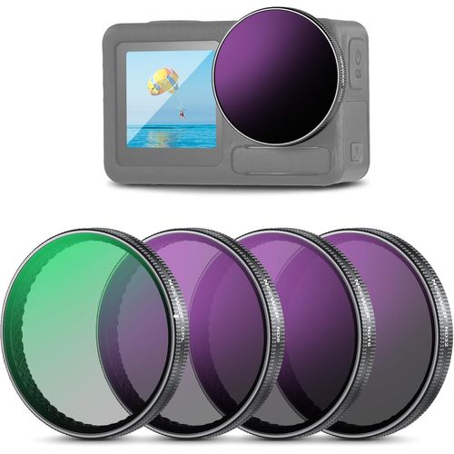 NEEWER Packs de 4 Filtres ND à Clipser Compatibles avec DJI Osmo Action 3/4/5 Pro,ND8 + ND16 + ND32 + CPL,Accessoire de Caméra d'Action Polarisants à Densité Neutre,Verre Optique HD Multicouche,FL-A76