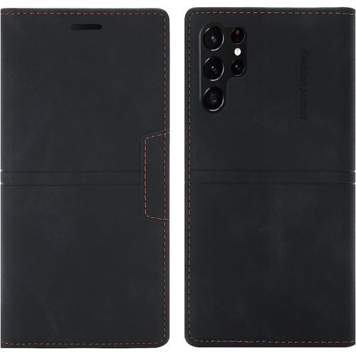 Coque Samsung Galaxy S23 Ultra, Etui Samsung S23 Ultra [Magntique] Tpu Antichoc Housse Cuir Pour Samsung S23 Ultra [Fentes Pour Cartes] [Etui Rabat] Flip Case Pour Samsung S23 Ultra (Noir)