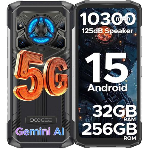DOOGEE Blade 20 Play Telephone Portable Incassable 5G 32GB+256GB 10300mAh/33W Android 15 Smartphone Incassable 125dB Speakers Effet Lumière LED Smartphone Caméra 50MP/WIFI6/NFC/Face ID - Noir