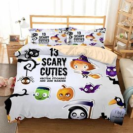 Housse De Couette Décorative D'halloween, Ensemble De Literie À Motif De Crâne De Citrouille, Lanterne De Citrouille De Dessin Anime, Château Et Housse De Couette De Chauve-Souris