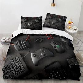 Housse De Couette 3d Noire Avec Poignée De Jeu Pour Enfants, Adolescents, Garcon S, Hommes, Gamer, Decoration De Chambre, Housse De Couette Et Taie D'oreiller