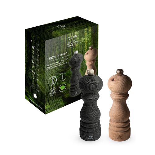 100% Nature Duo De Moulins À Poivre Et À Sel Manuels En Bois Revalorisé Nature Et Nature Black, 18 Cm