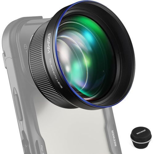 NEEWER Téléobjectif HD 85MM pour Plaque Arrière 17mm, Grossissement 2,5X Compatible avec SmallRig NEEWER Cage de Téléphone pour iPhone Samsung avec Adaptateur d'Objectif 17mm, LS-59