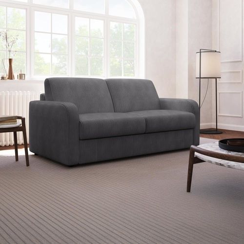 Canapé Droit Convertible 3 Places En Tissu Anthracite