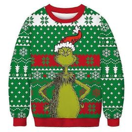 Femmes Hommes Noël Party Sweatshirt Grinch Imprimé Ras Du Cou Pull À Manches Longues Vert Monster Tops