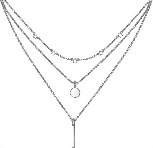 Collier Pendentif Multicouche En Argent Sterling À Triple Chaîne Pour Femme