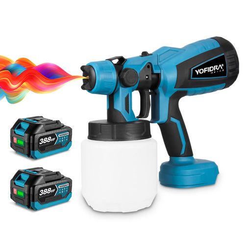Pistolet de pulvérisation de peinture sur batterie, Récipient de 1000 ML pour Murs, Clôtures, Bricolage et Maison - Deux batteries 388vf