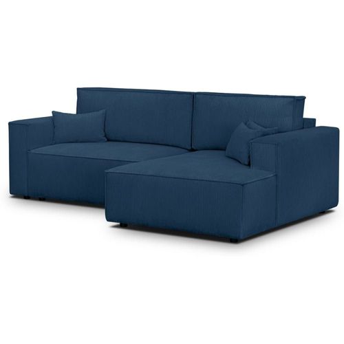 Canapé D'angle Droit Convertible 3 Places - Velours Côtelé Bleu